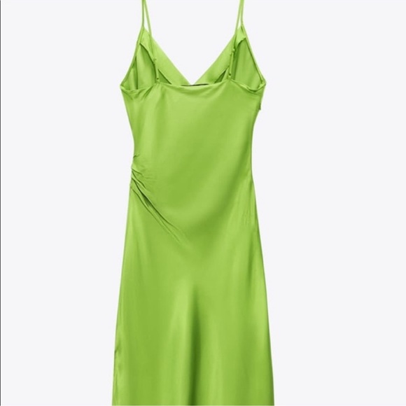 NWOT Zara Satin Midi Dress in Lime Green Size M - Picture 7 of 16